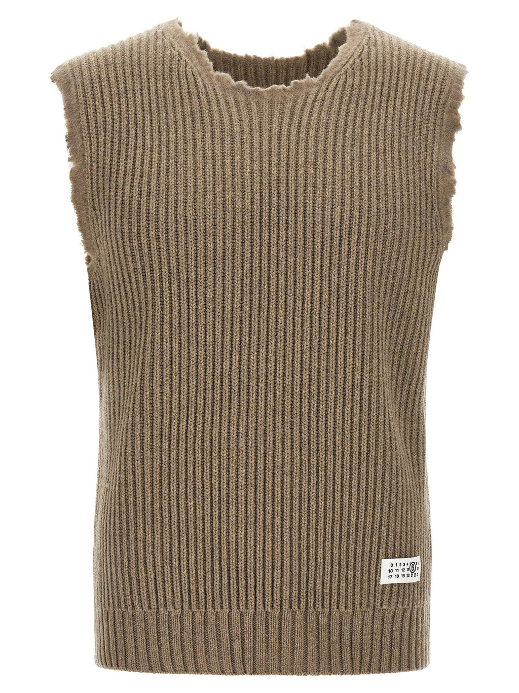 Mm6 Maison Margiela Ribbed Wool Blend with Frayed Edges Vest — Beige