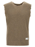 Mm6 Maison Margiela Ribbed Wool Blend with Frayed Edges Vest — Beige