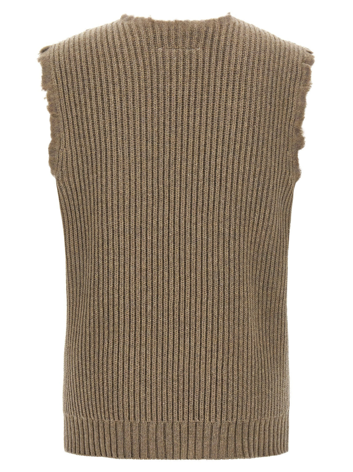 Mm6 Maison Margiela Ribbed Wool Blend with Frayed Edges Vest — Beige