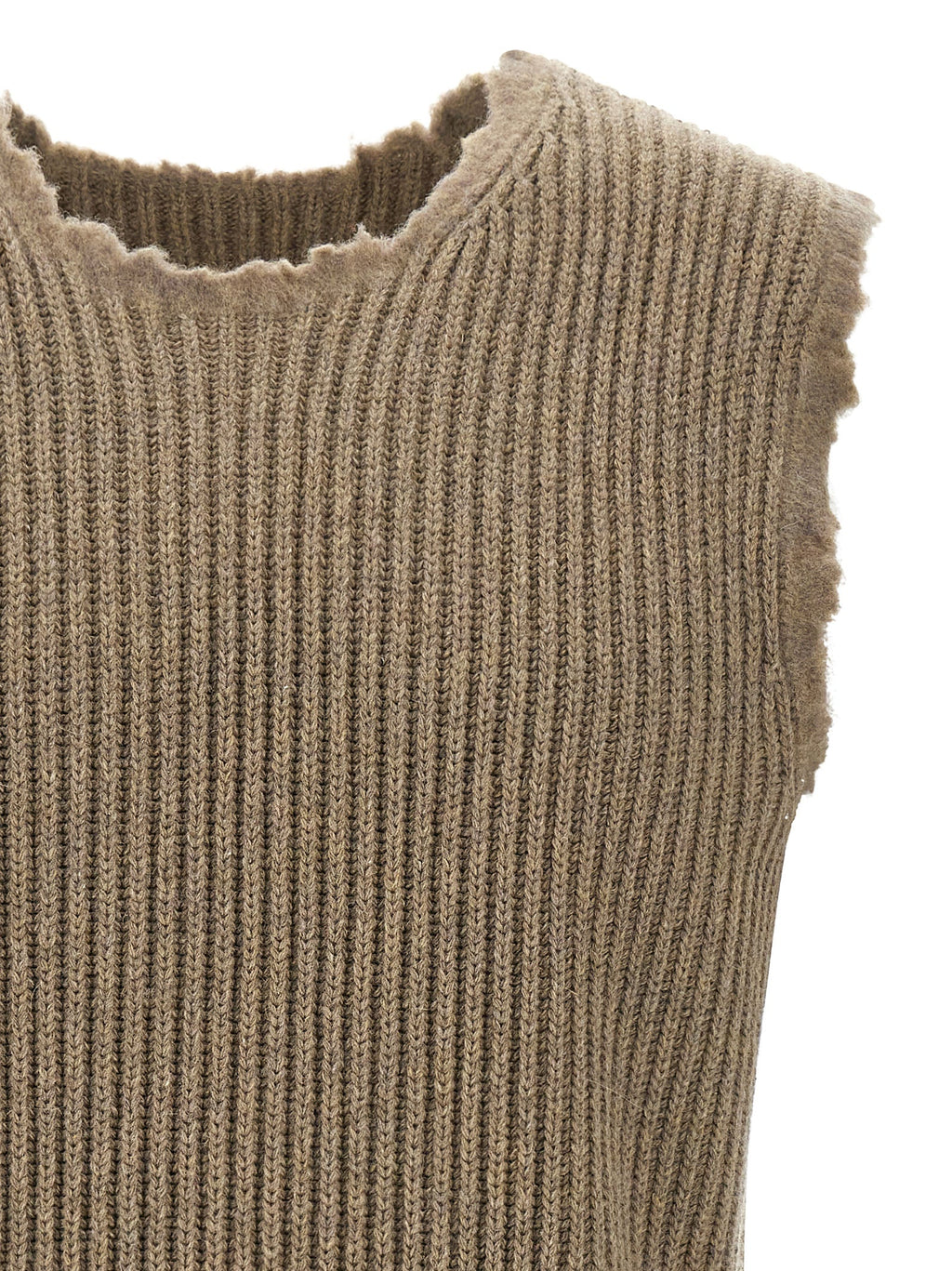 Mm6 Maison Margiela Ribbed Wool Blend with Frayed Edges Vest — Beige