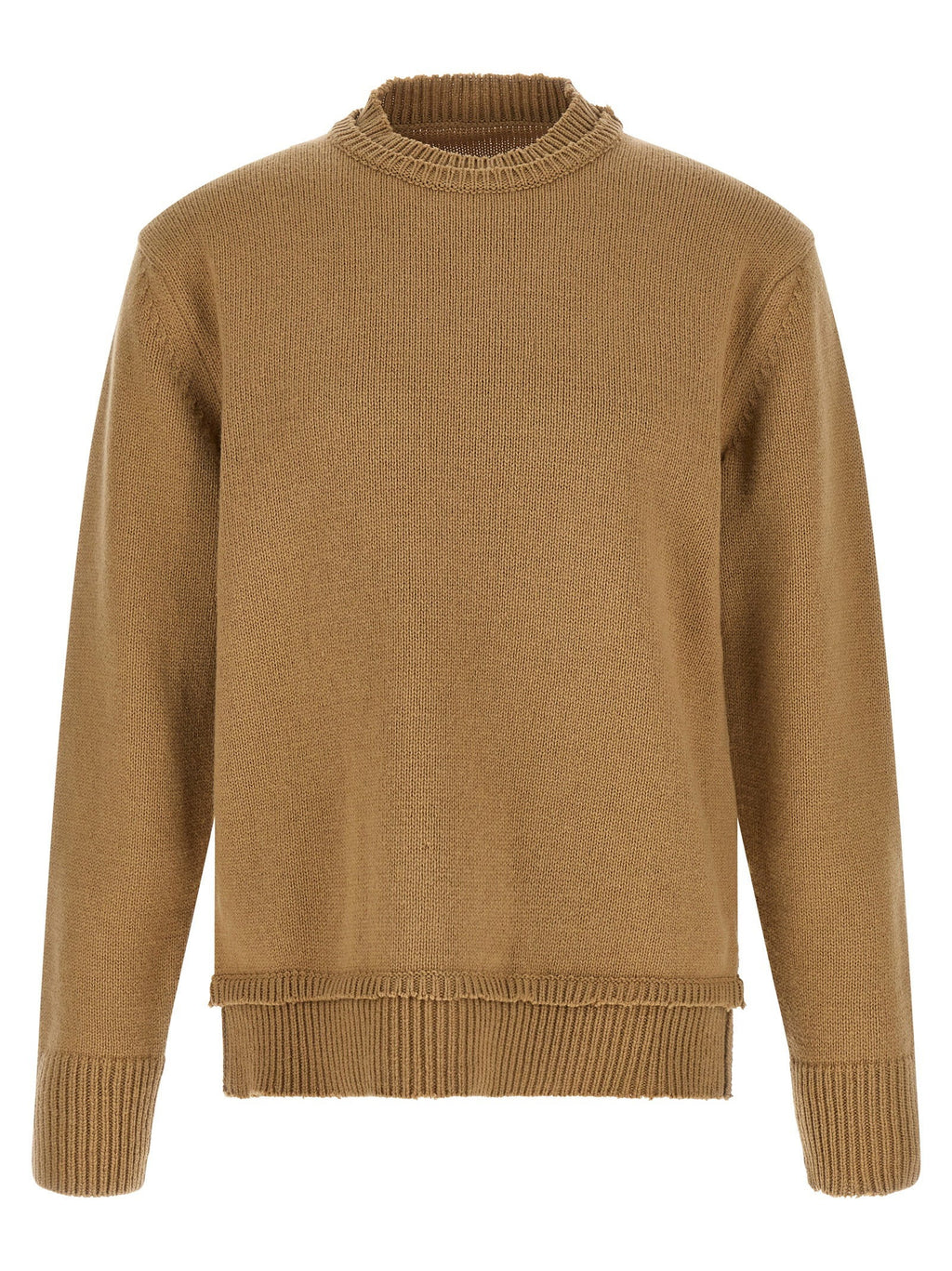 Maison Margiela Wool Knit with Suede Patches Sweater — Beige