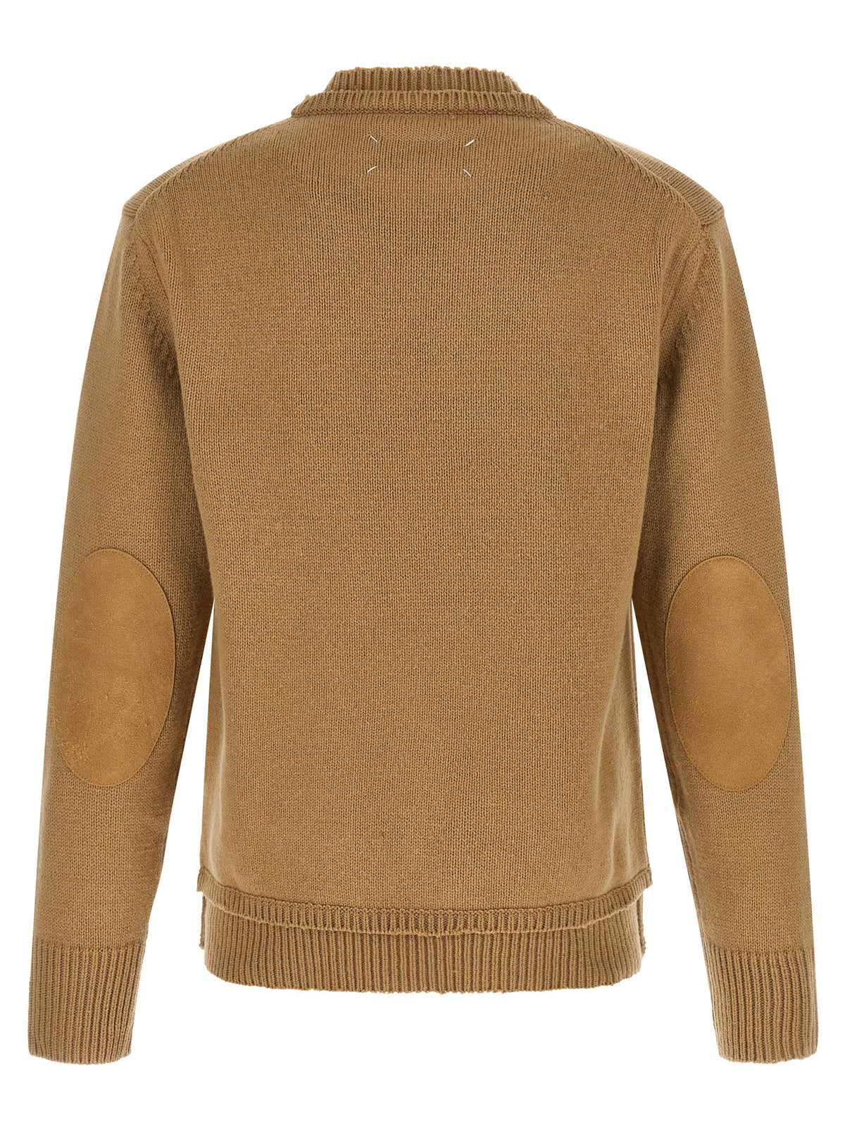 Maison Margiela Wool Knit with Suede Patches Sweater — Beige
