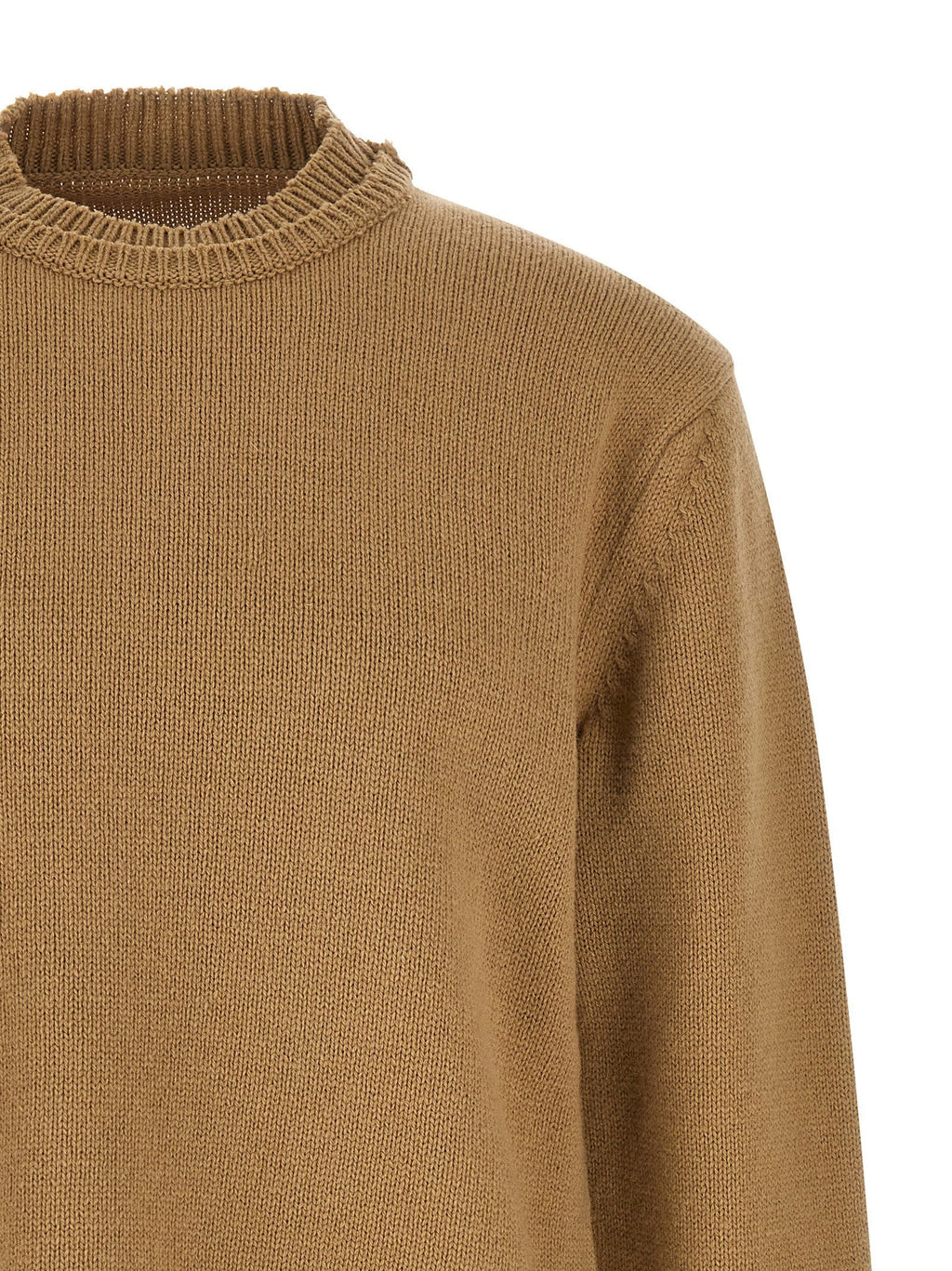 Maison Margiela Wool Knit with Suede Patches Sweater — Beige