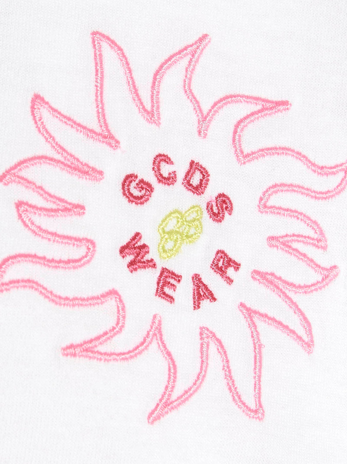 Gcds Pink Flower-Embroidered T-Shirt — White
