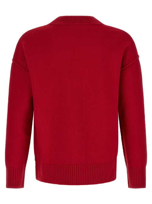 Ami Paris Embroidered Merino Wool Cardigan — Red