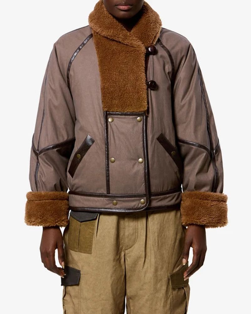 Marant Etoile Faux Fur-Trimmed Quilted Jacket — Taupe