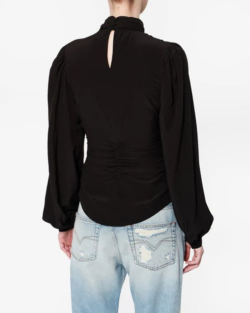 Isabel Marant Ruched Long-Sleeve Blouse — Black