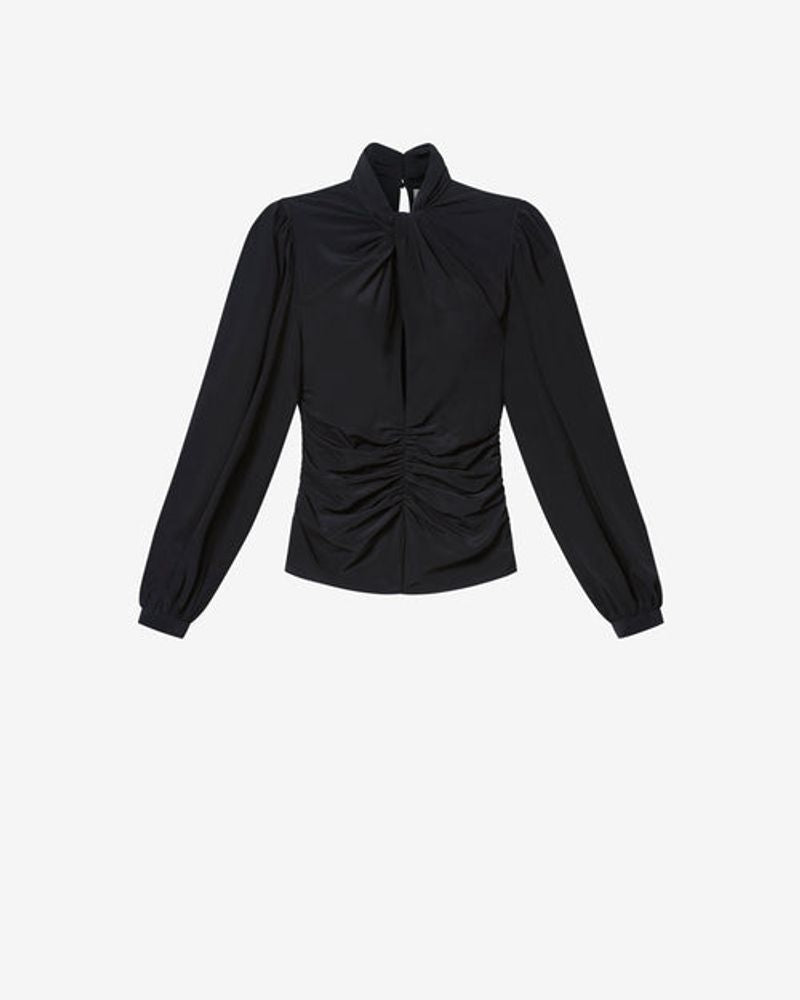 Isabel Marant Ruched Long-Sleeve Blouse — Black