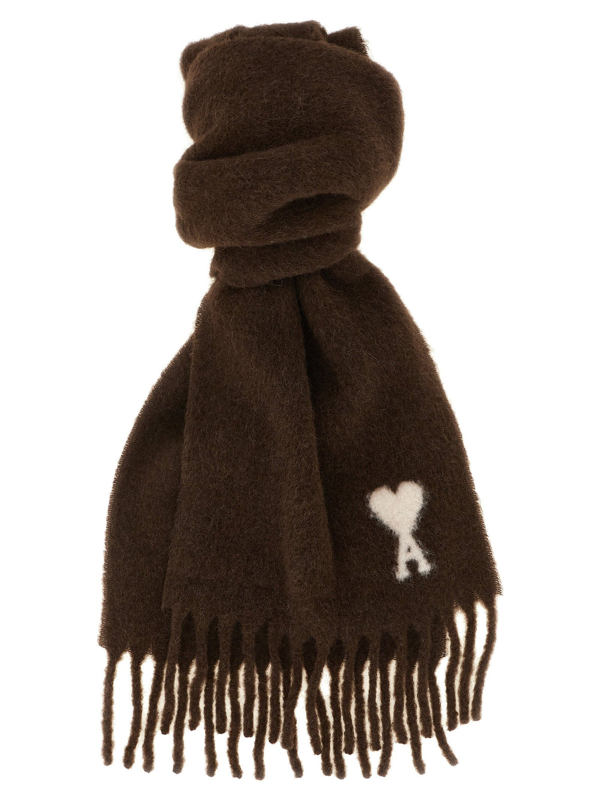 Ami Paris Alpaca blend with logo inlay Scarf — Brown