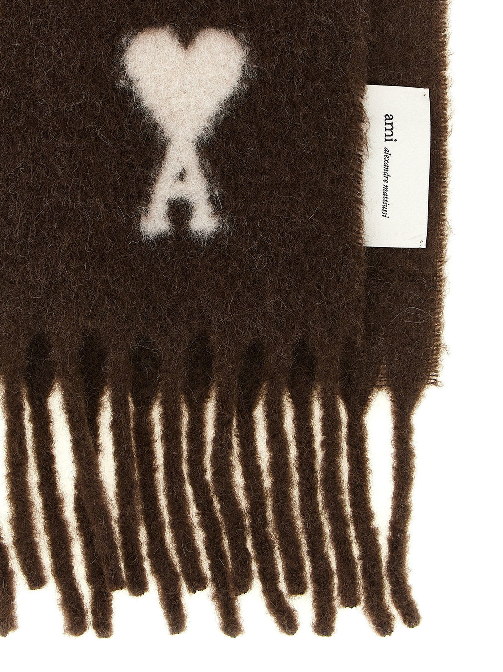 Ami Paris Alpaca blend with logo inlay Scarf — Brown