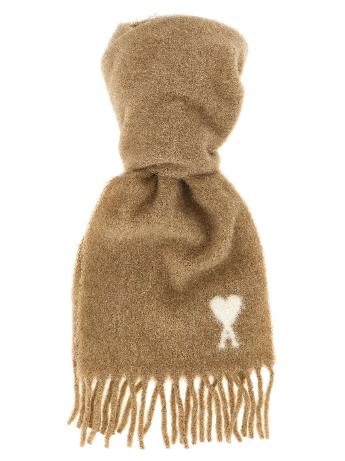 Ami Paris Alpaca Blend with Logo Embroidery Scarf — Camel
