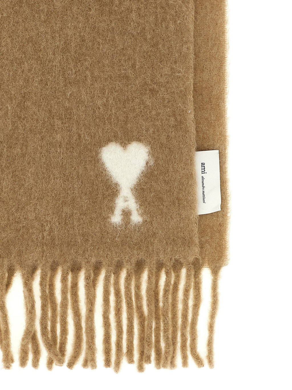 Ami Paris Alpaca Blend with Logo Embroidery Scarf — Camel