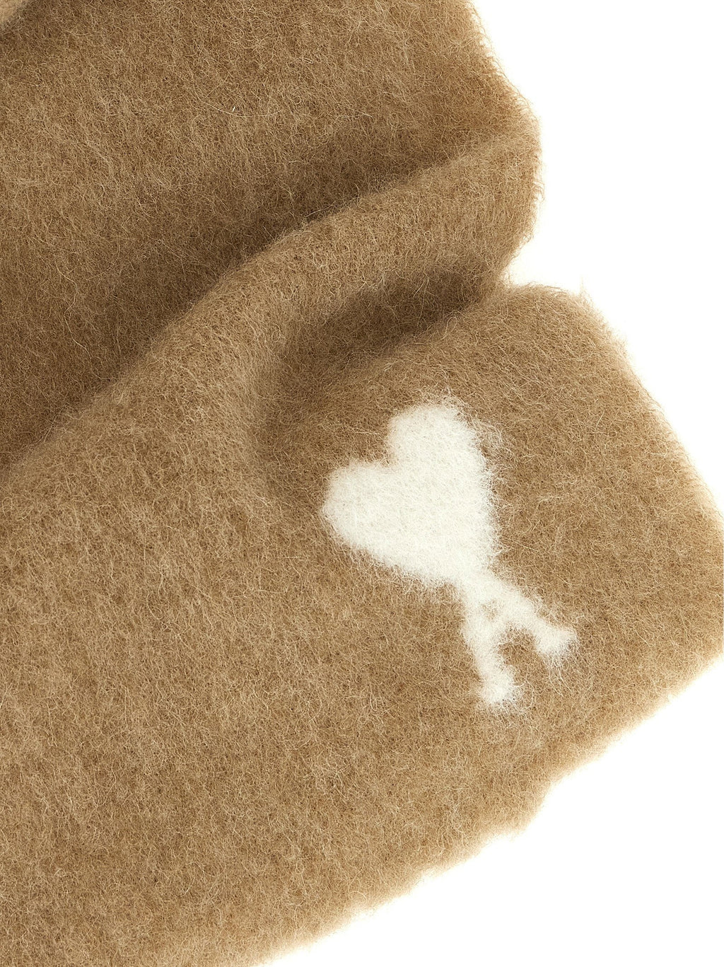 Ami Paris Alpaca Blend with Logo Embroidery Scarf — Camel