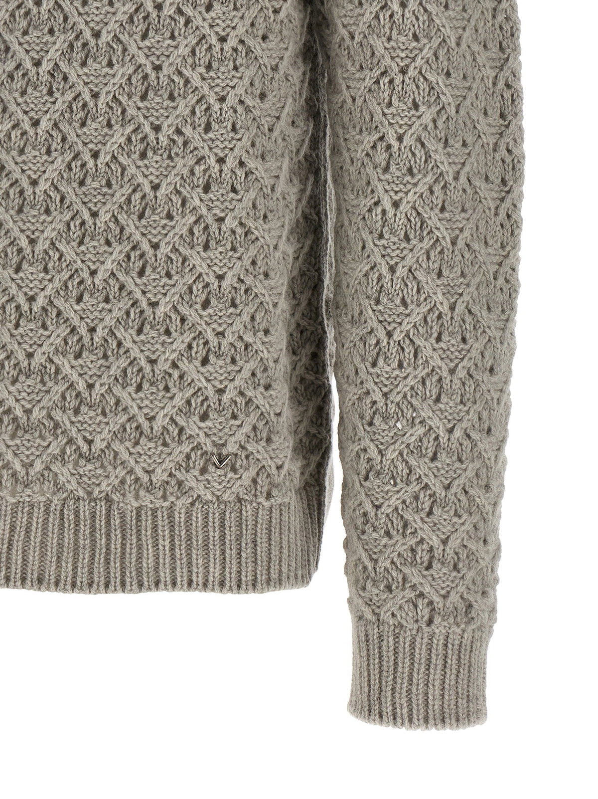 Valentino Garavani Openwork Diamond-Knit Virgin Wool Sweater — Beige