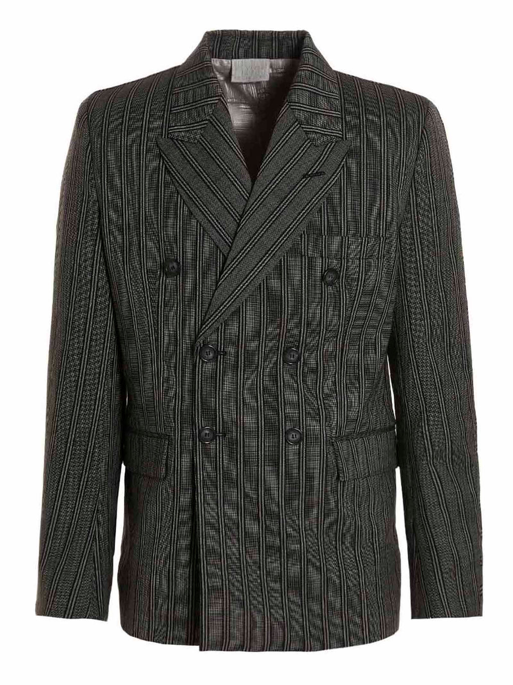 Vtmnts Striped Wool Double-Breasted Blazer — Charcoal