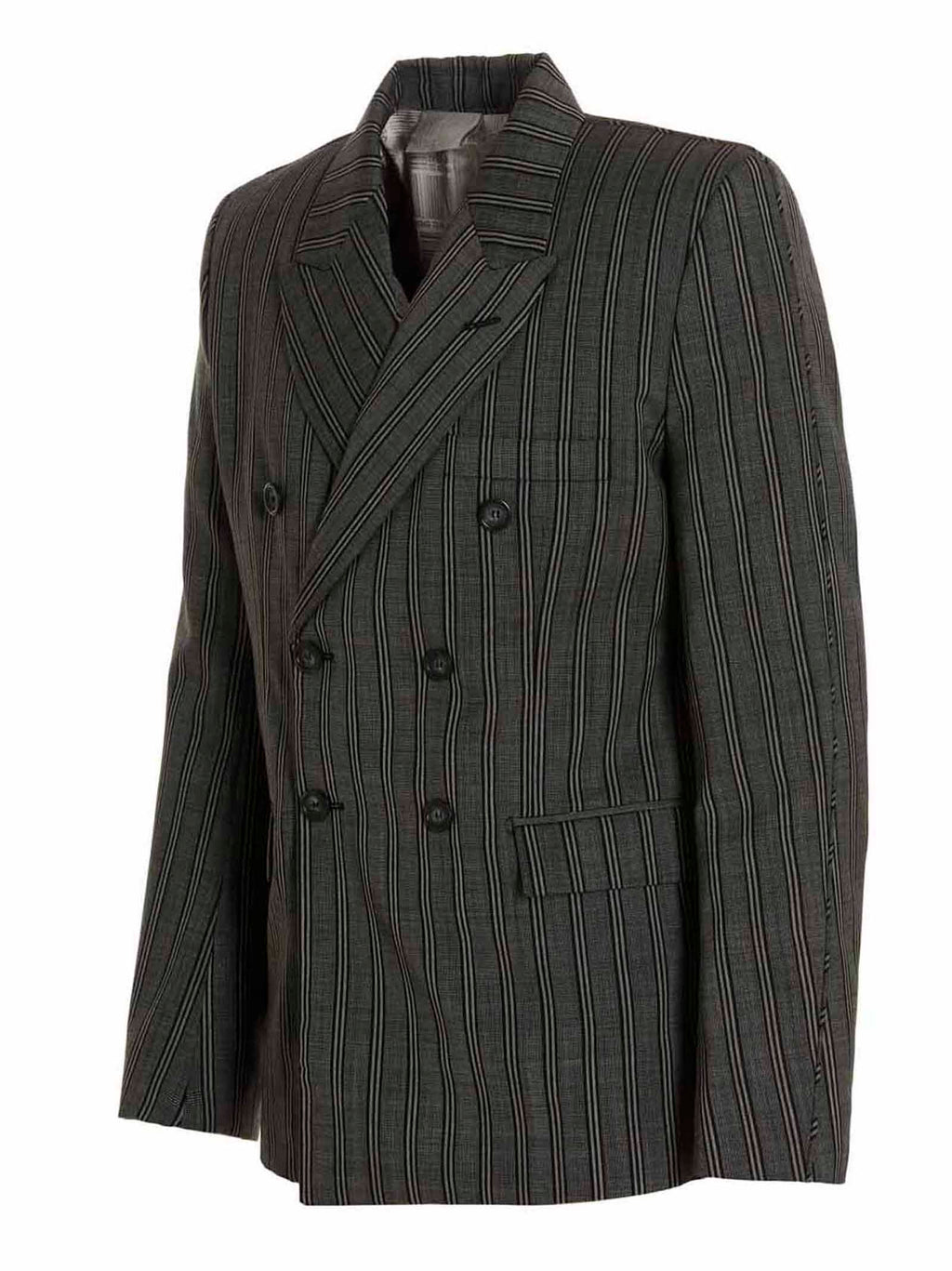 Vtmnts Striped Wool Double-Breasted Blazer — Charcoal