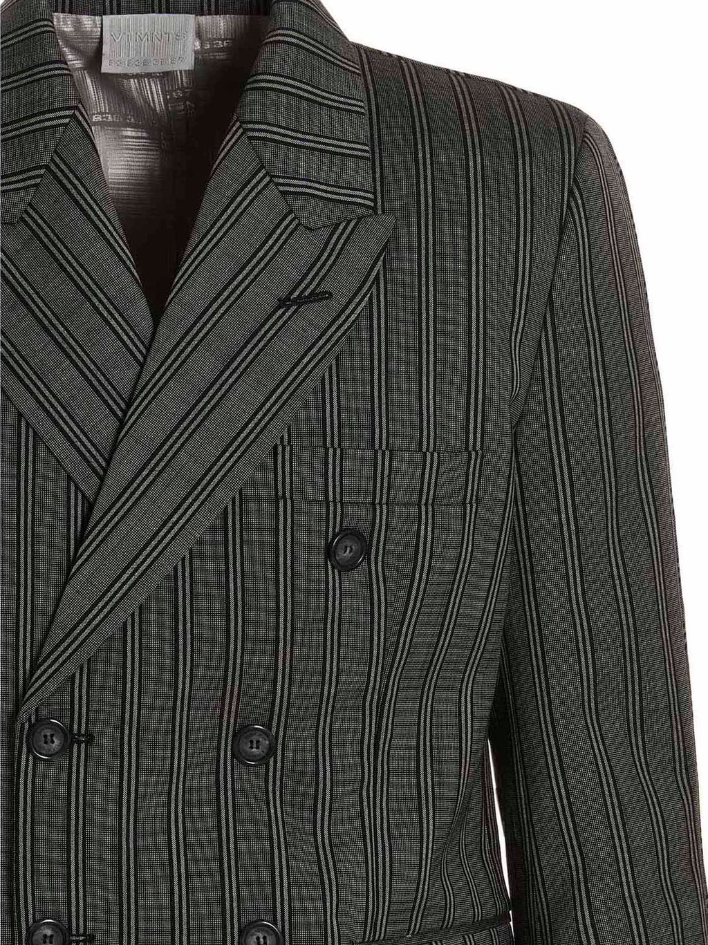 Vtmnts Striped Wool Double-Breasted Blazer — Charcoal