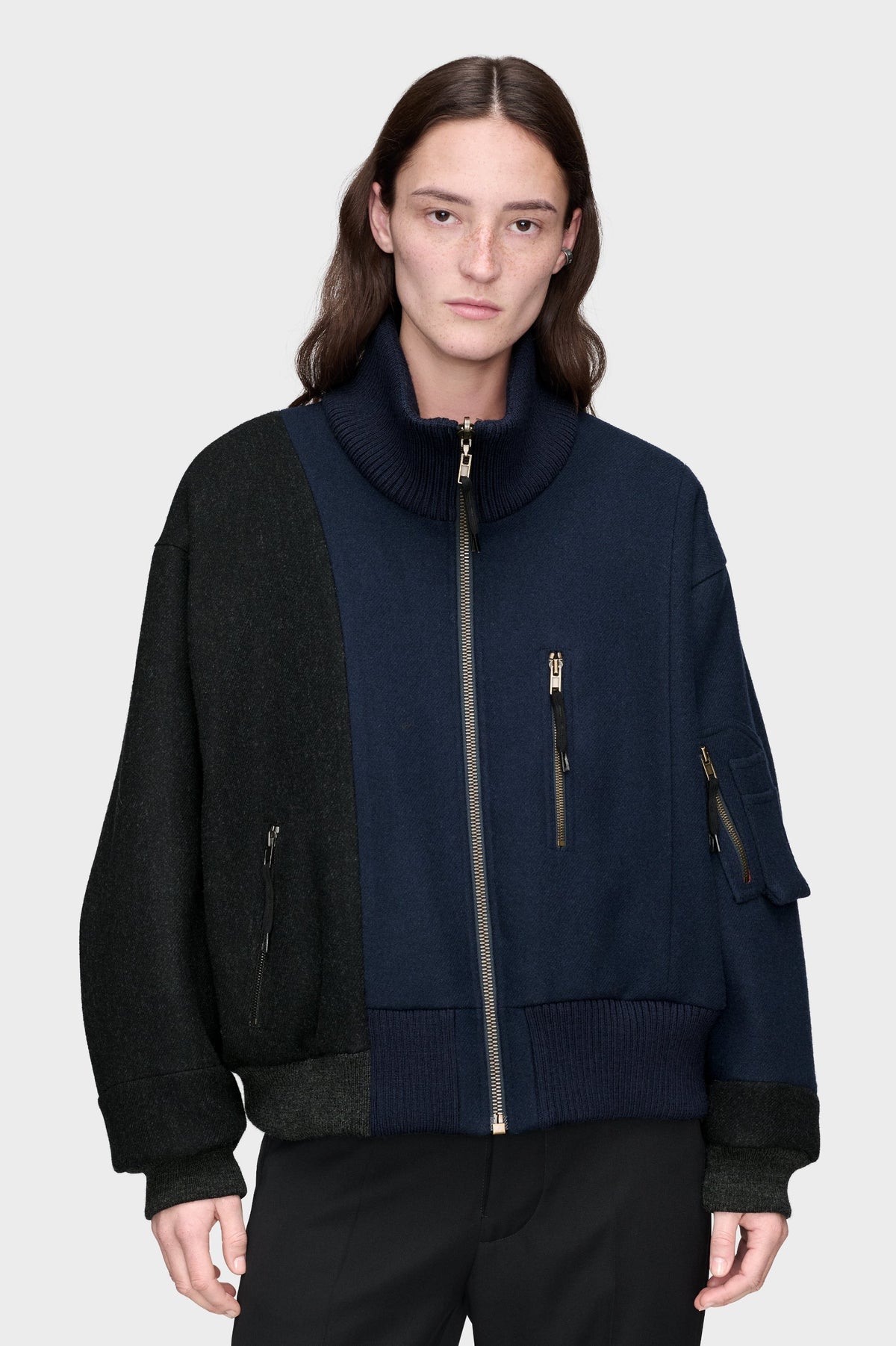 Maison Margiela Spliced Wool Bomber Jacket — Blue
