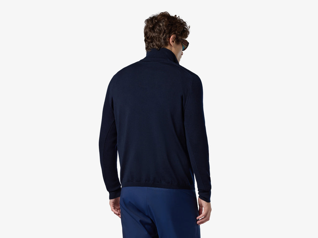 Sease Waffle Knit Half-Zip Sweater — Navy