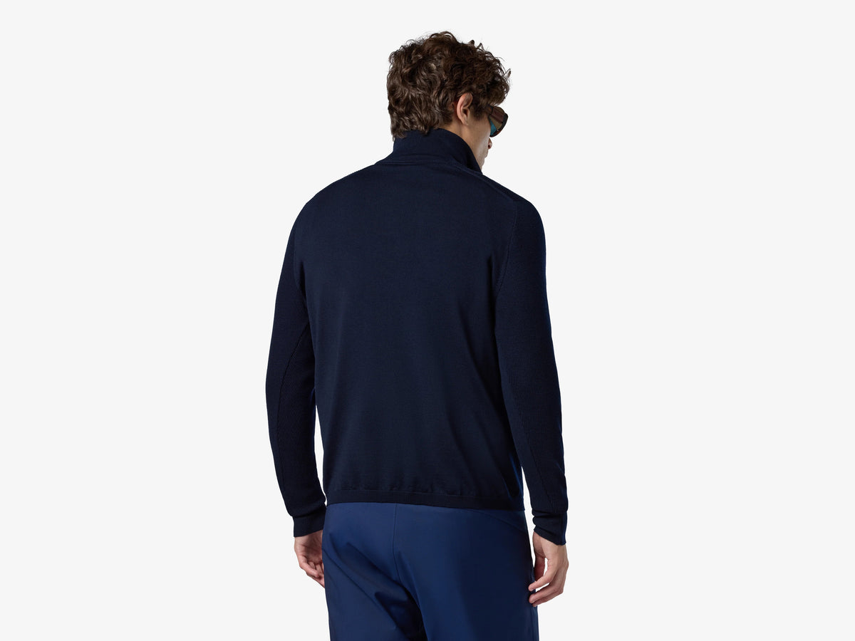 Sease Waffle Knit Half-Zip Sweater — Navy