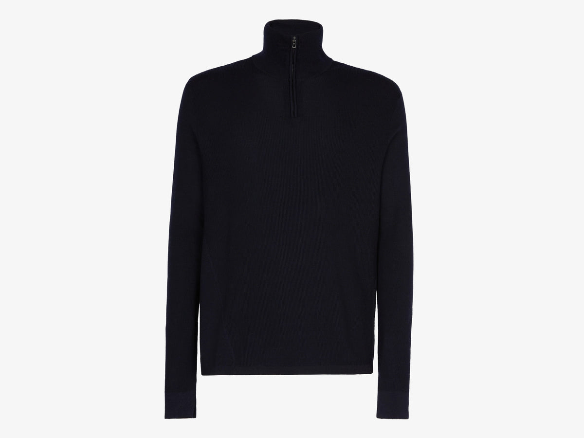 Sease Waffle Knit Half-Zip Sweater — Navy