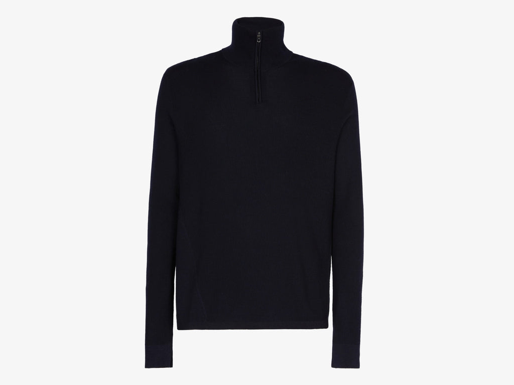 Sease Waffle Knit Half-Zip Sweater — Navy