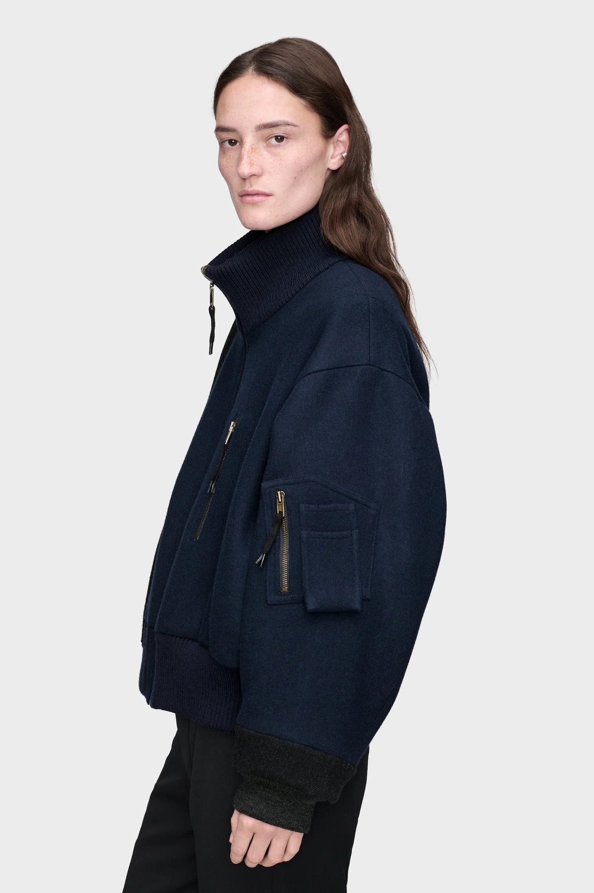 Maison Margiela Spliced Wool Bomber Jacket — Blue