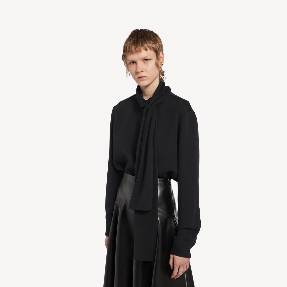 Balenciaga Silk Crepe Scarf Shirt — Black