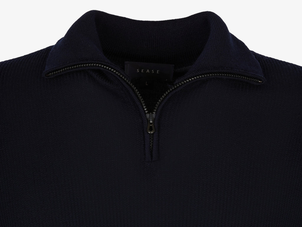 Sease Waffle Knit Half-Zip Sweater — Navy