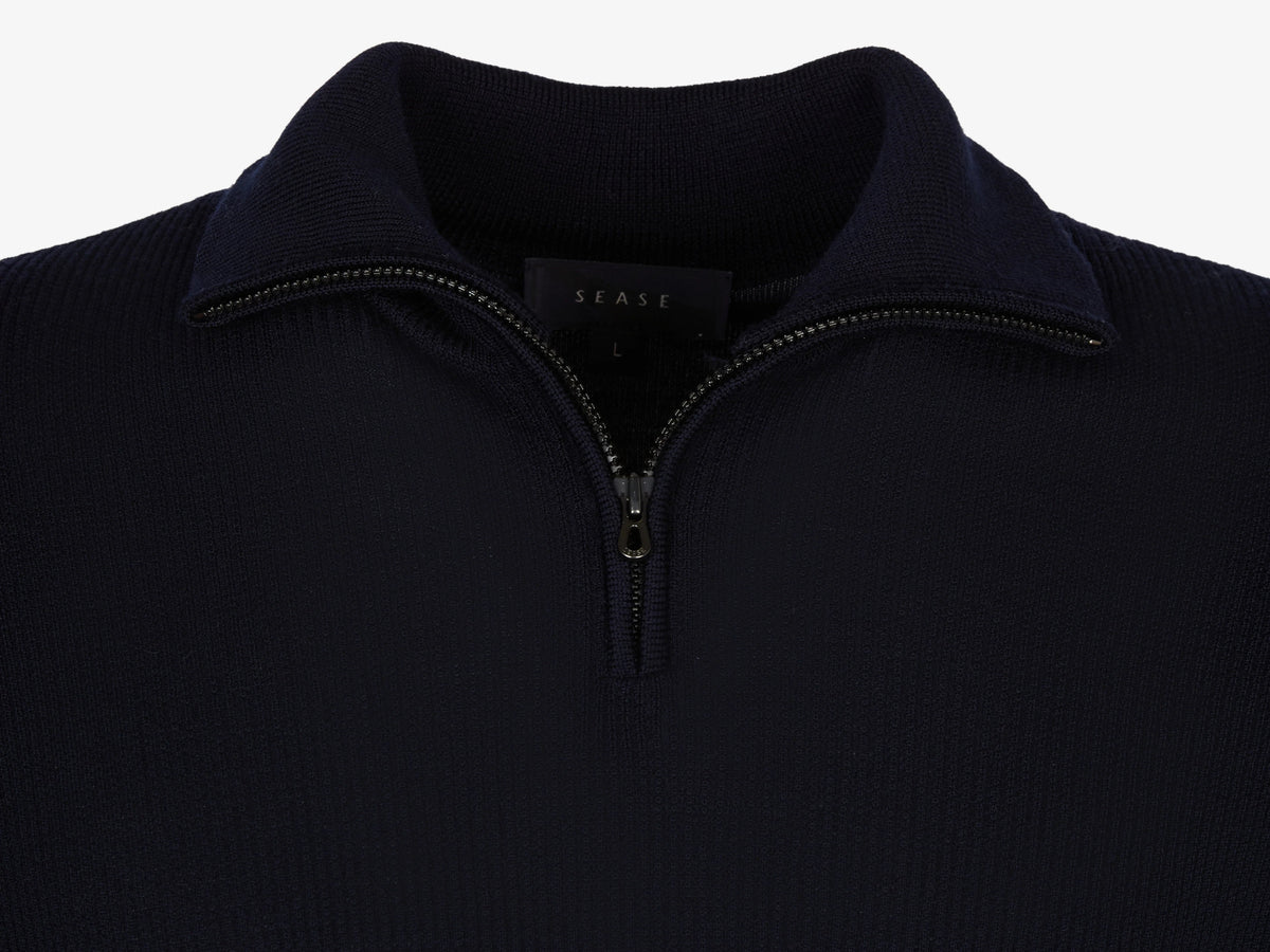 Sease Waffle Knit Half-Zip Sweater — Navy