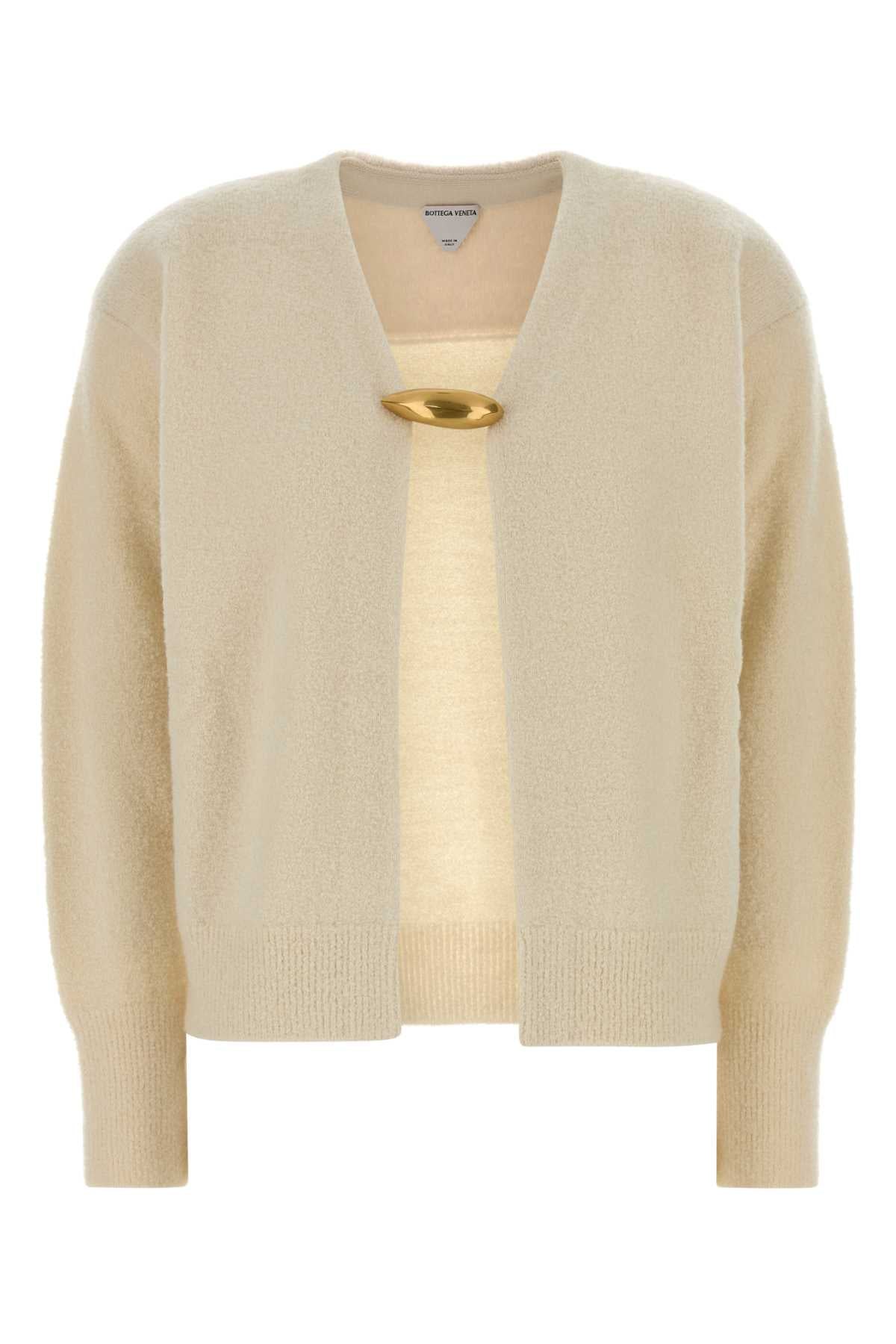 Bottega Veneta Gold-Clasp Cardigan — Beige