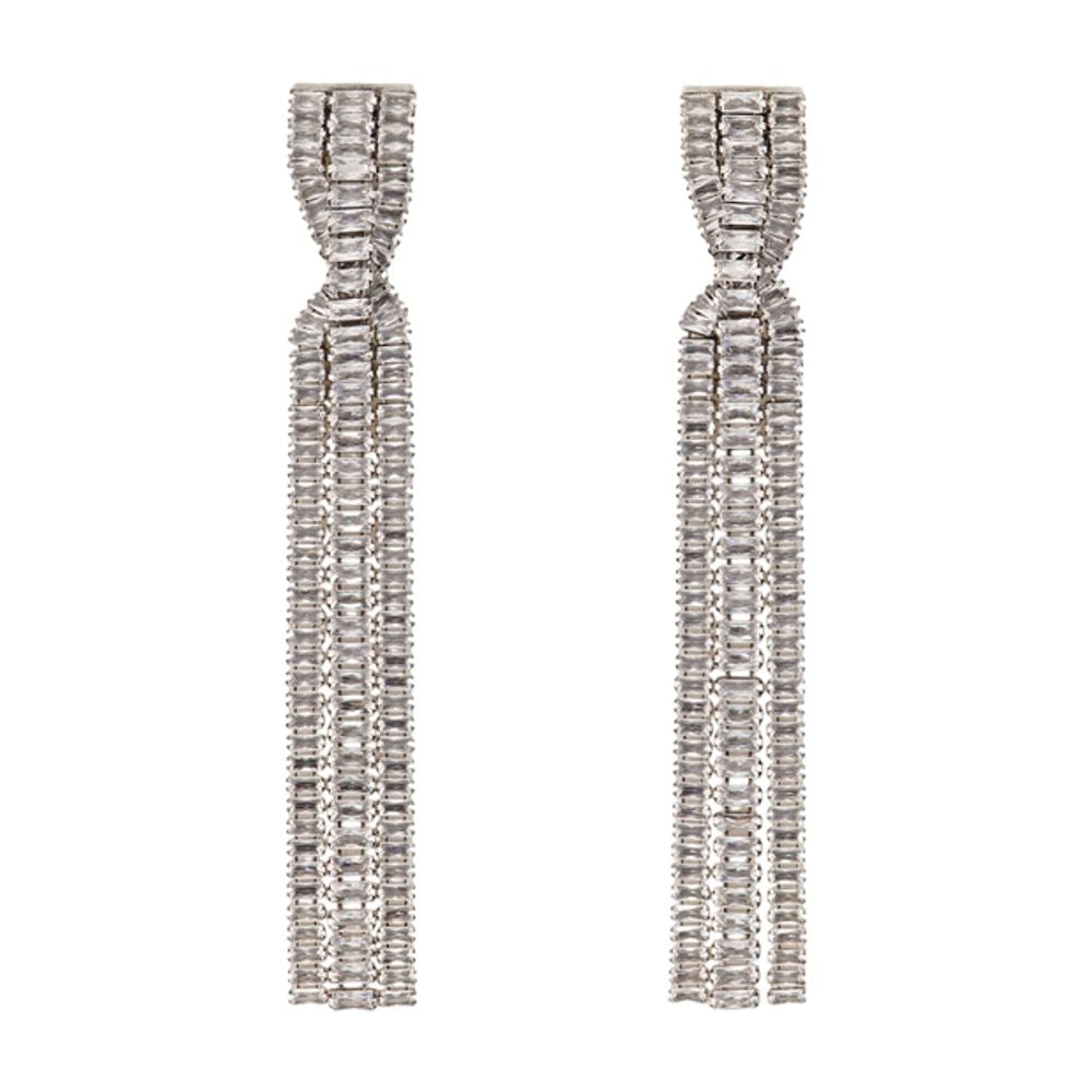 Isabel Marant Long Baguette-Cut Crystal Earrings — Silver