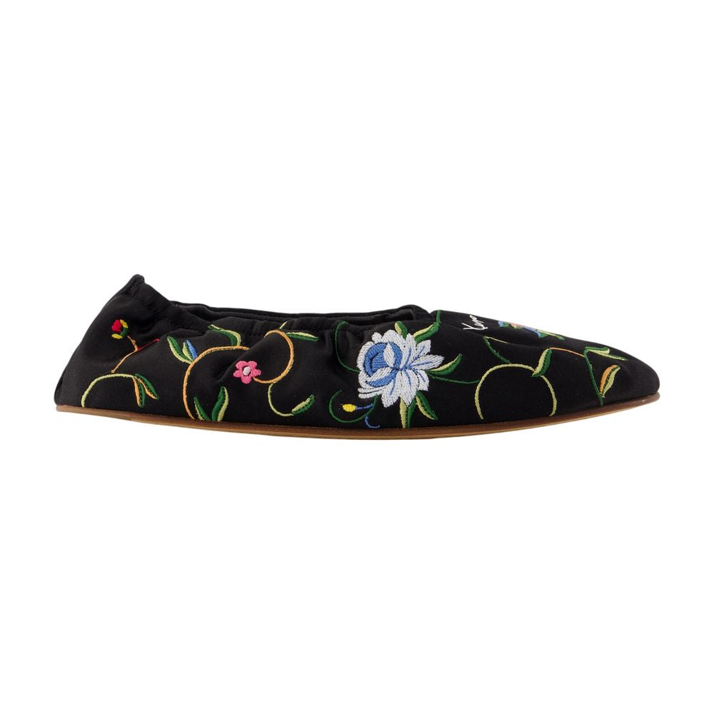 Kenzo Embroidered Lambskin Ballet Flat — Black