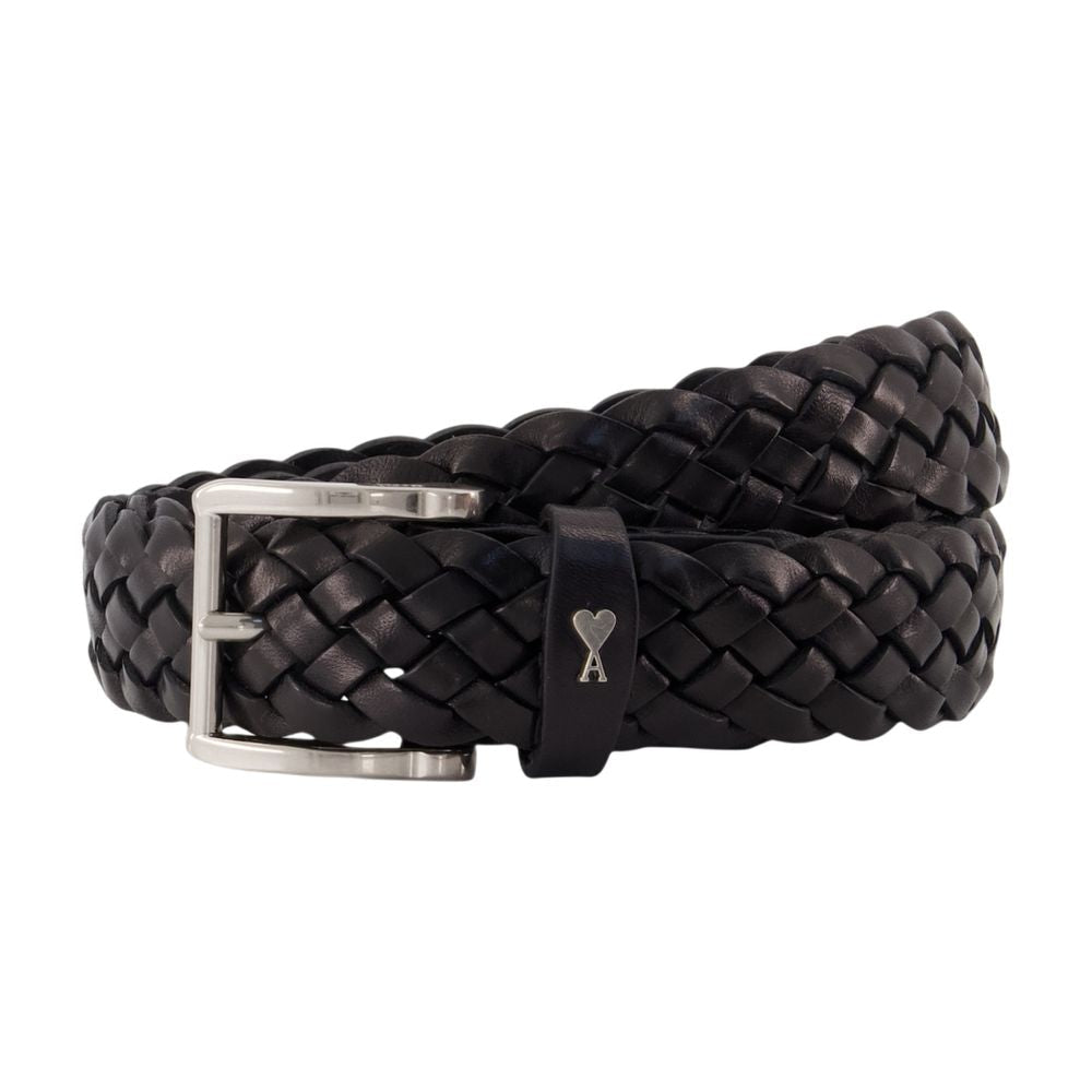 AMI Paris Braided Calfskin Belt — Black