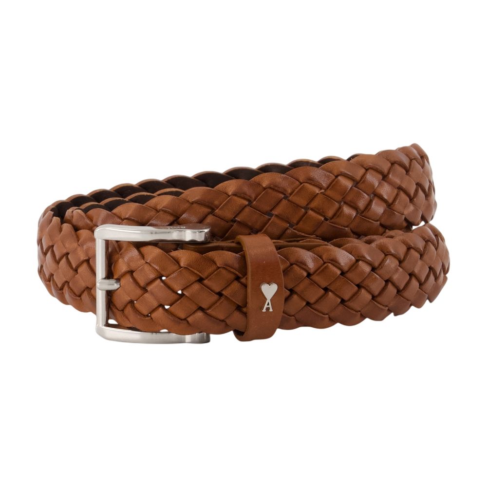AMI Paris Braided Calfskin Belt — Brown