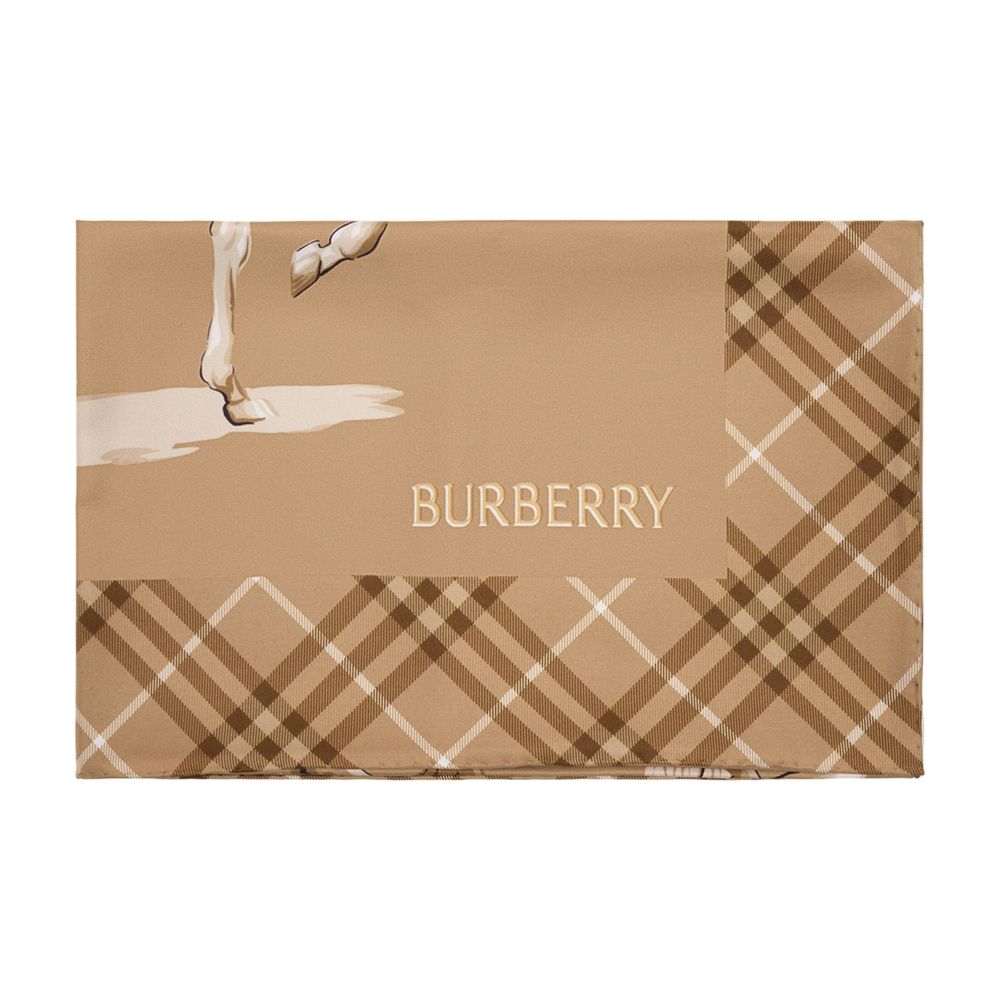 Burberry Horseman Check Silk Square — Beige