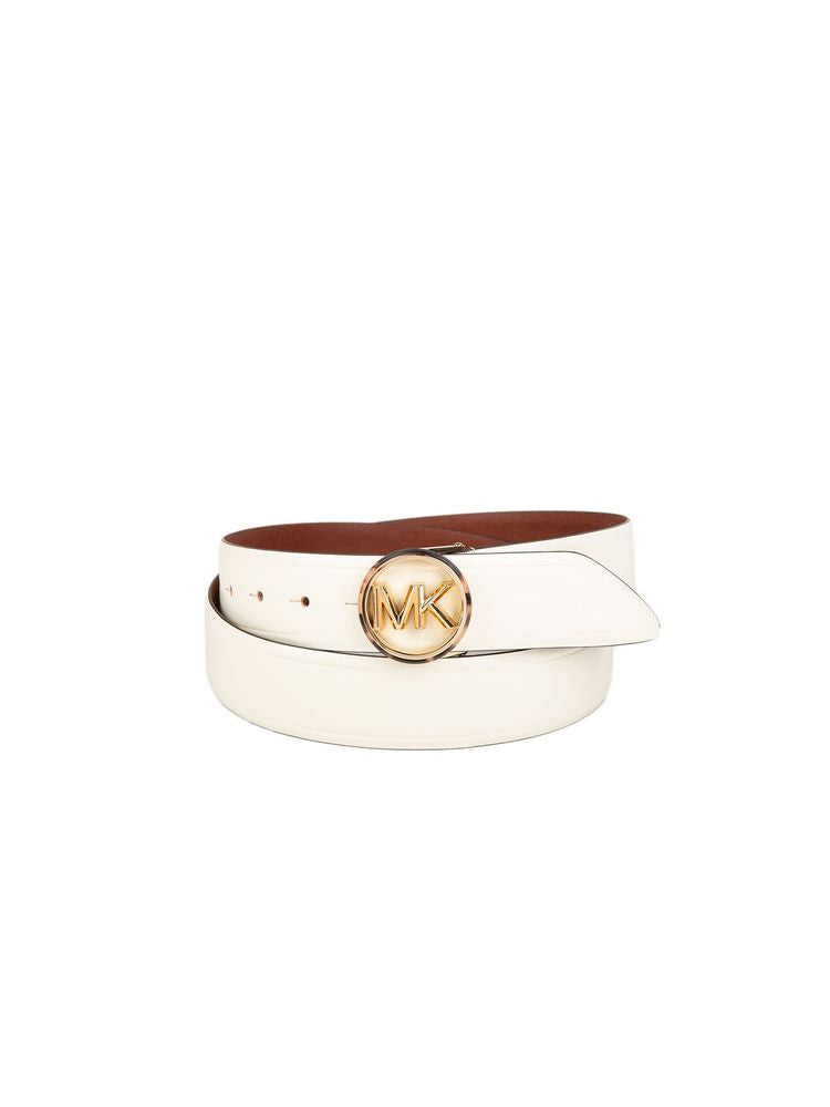 Michael Kors MK Buckle Leather Belt — White