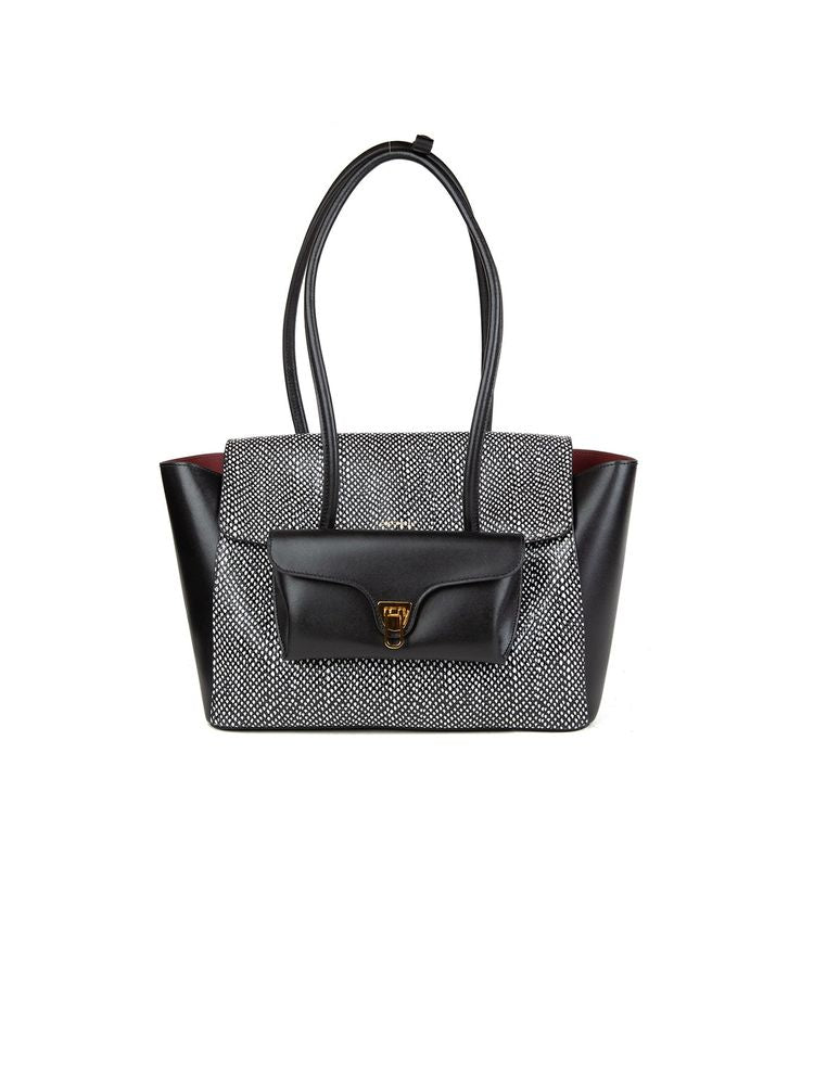 Coccinelle Calf Split Leather Tote Bag — Black