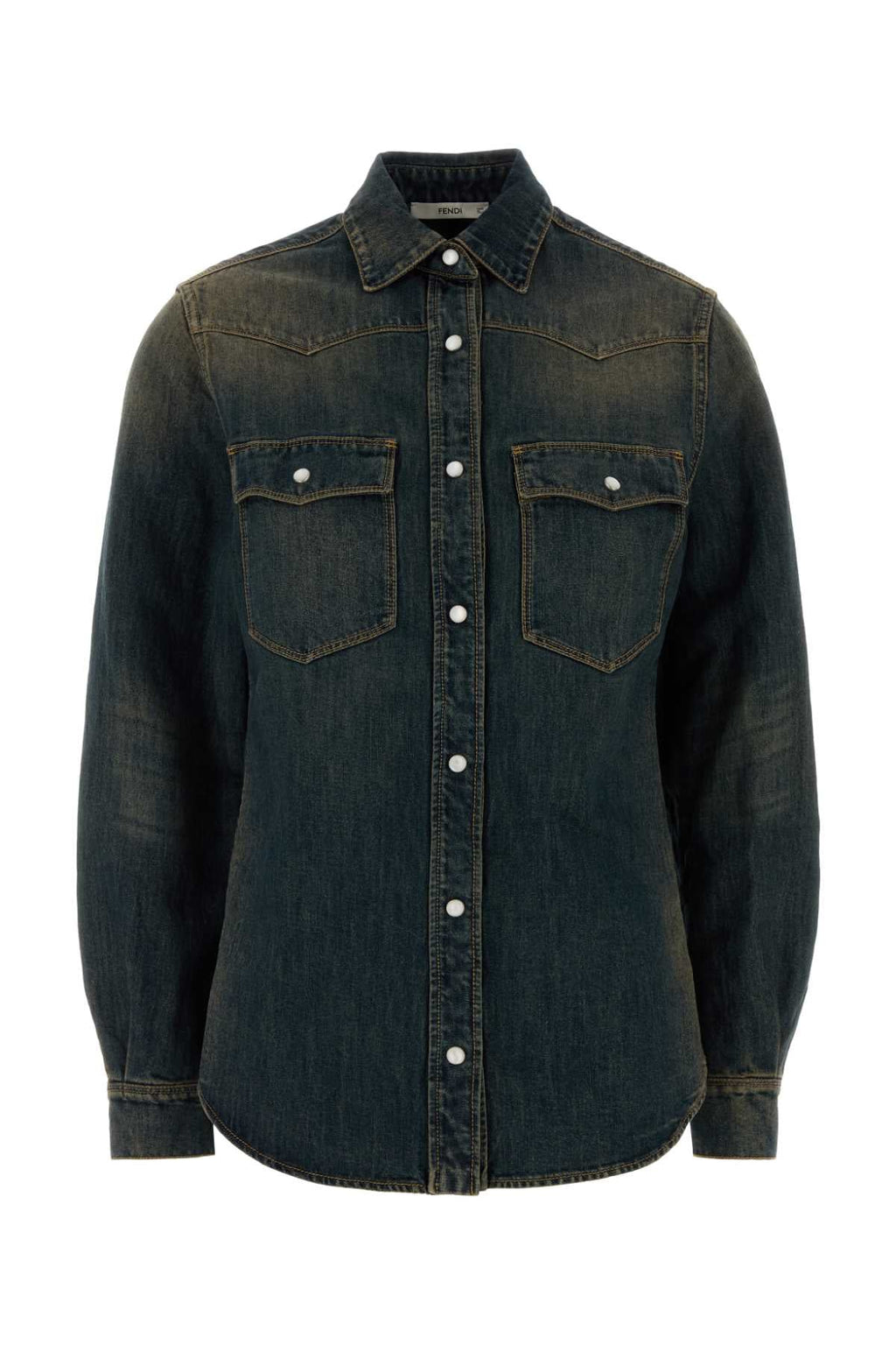Fendi Cotton Abaca Denim Shirt — Blue