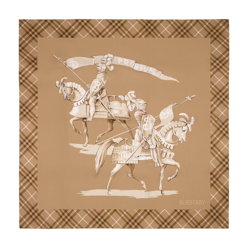 Burberry Horseman Check Silk Square — Beige