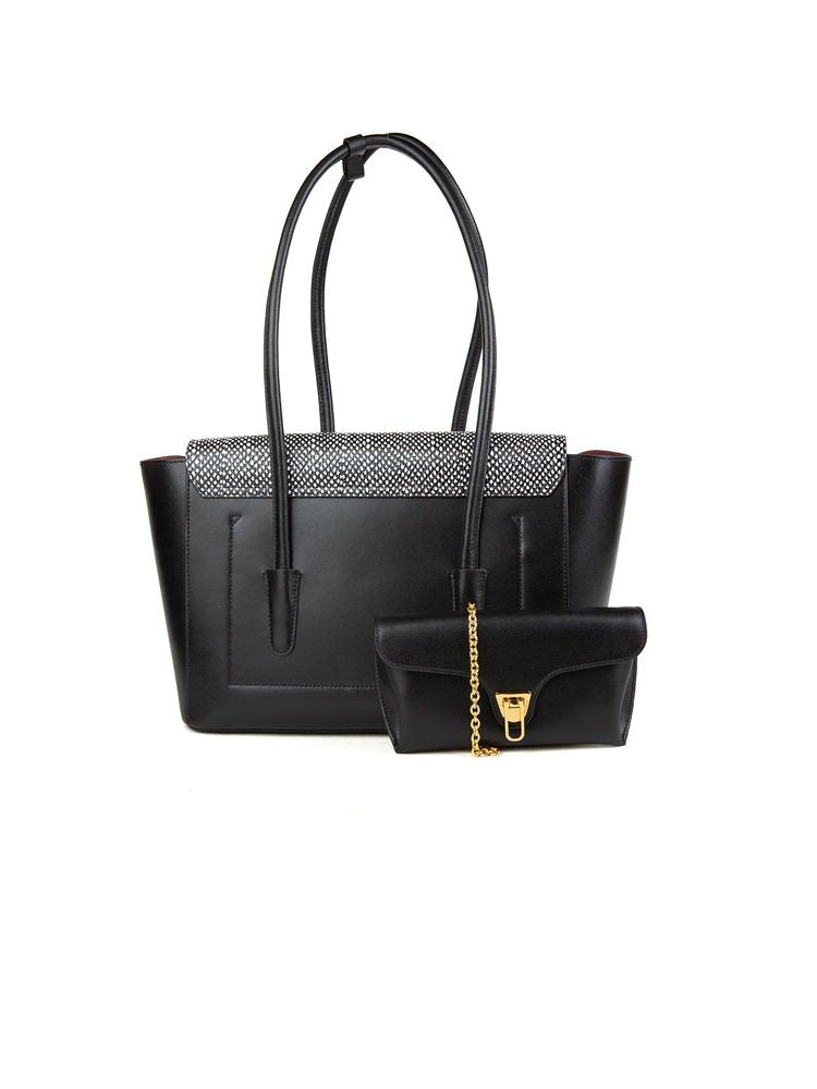 Coccinelle Calf Split Leather Tote Bag — Black