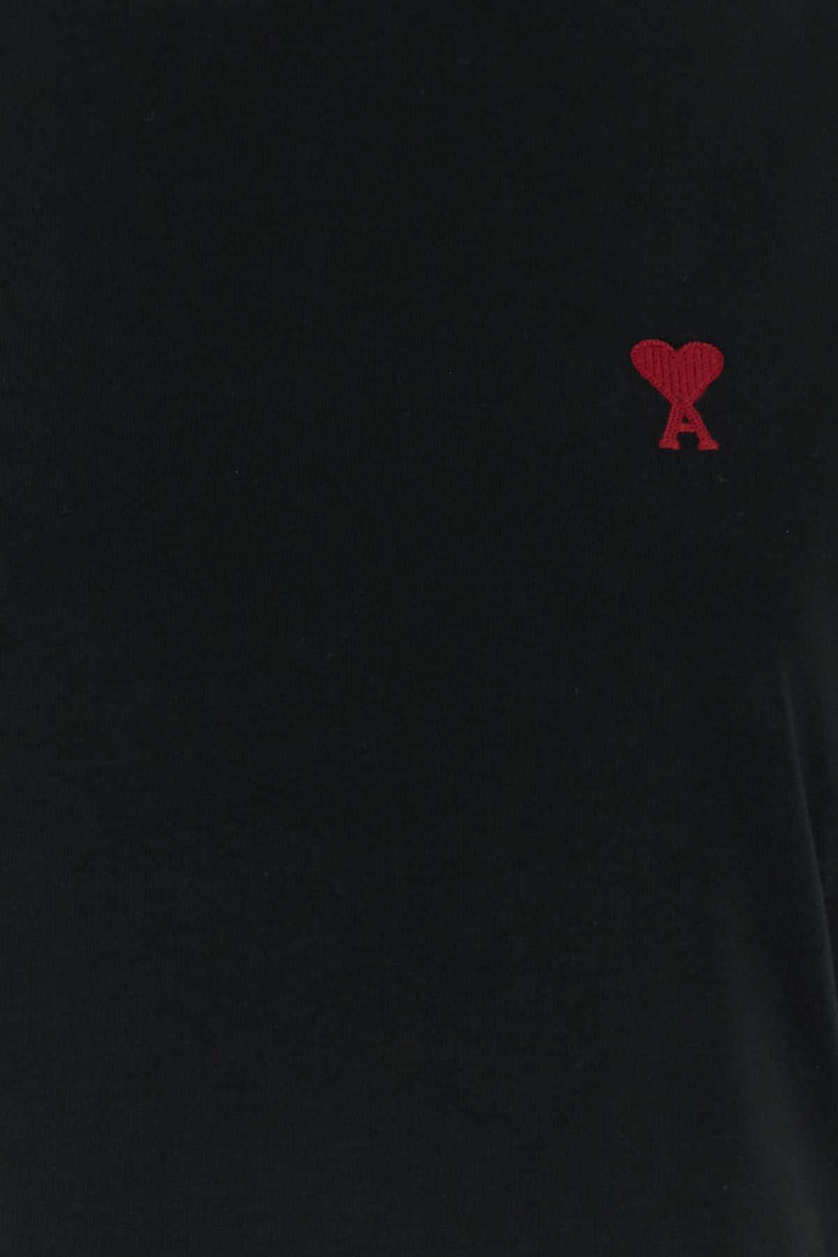 AMI Paris Logo-Embroidered Organic Cotton T-Shirt — Black
