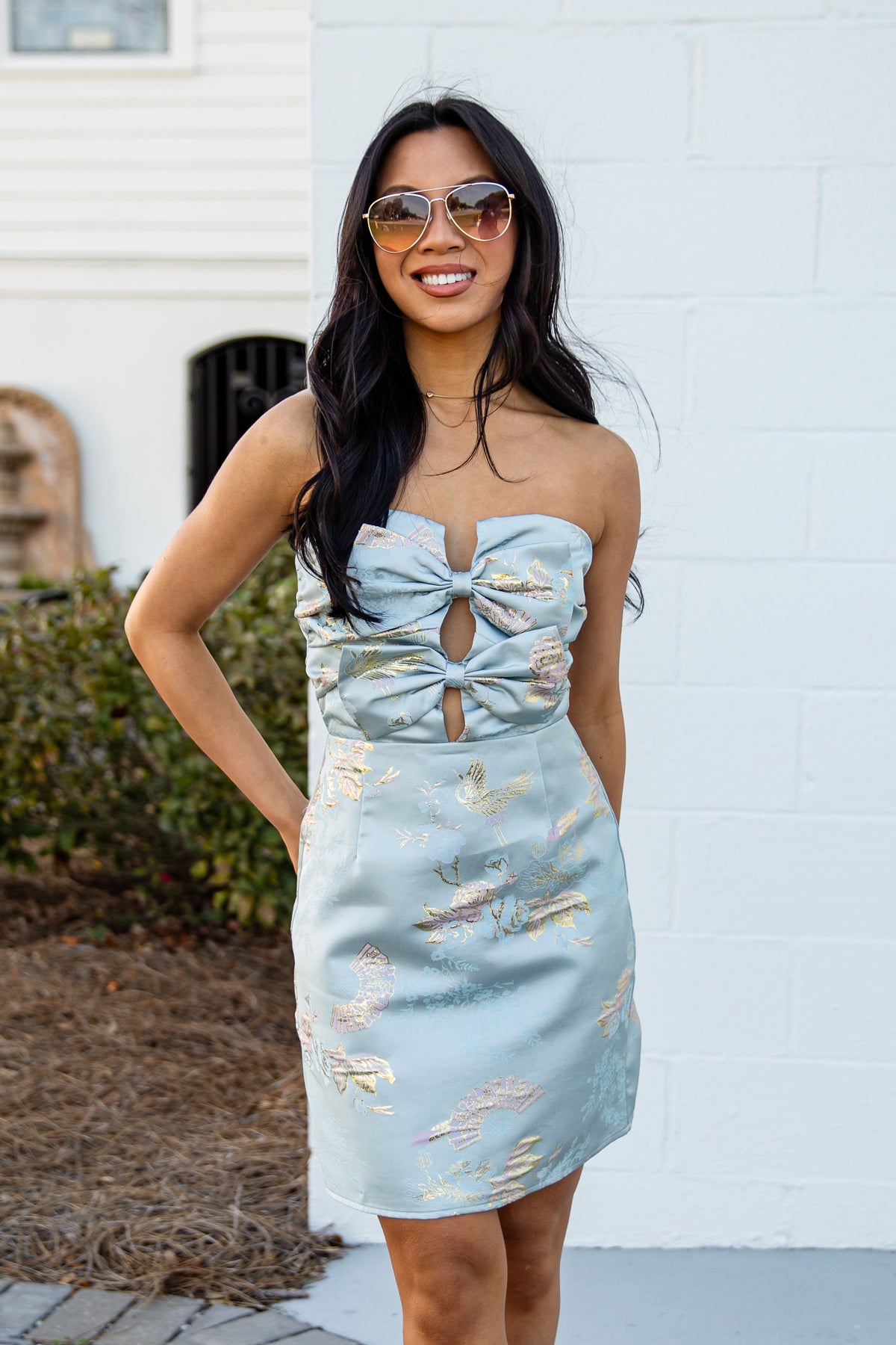Event Ready Elegance Bow Blue Mini Dress