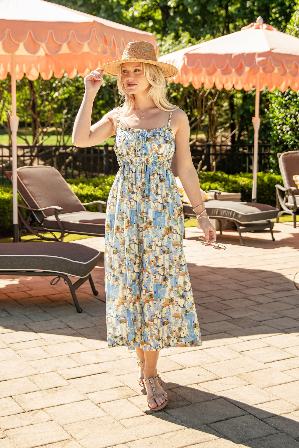 Ciao Bella European Print Blue Midi Dress
