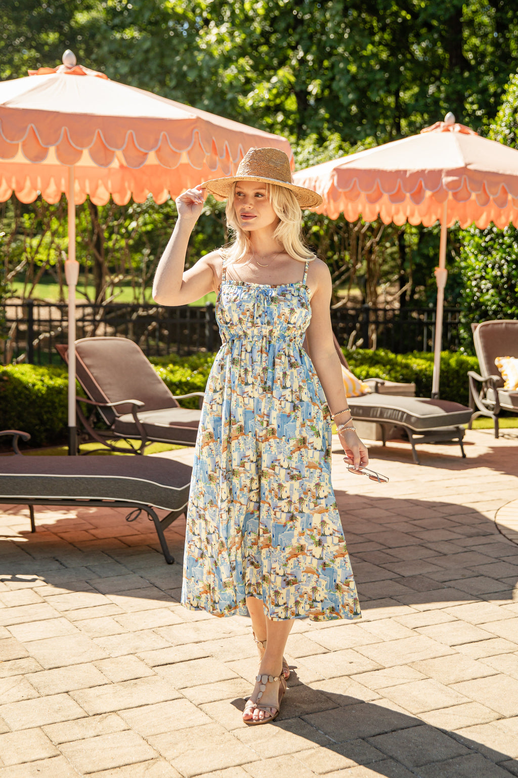 Ciao Bella European Print Blue Midi Dress