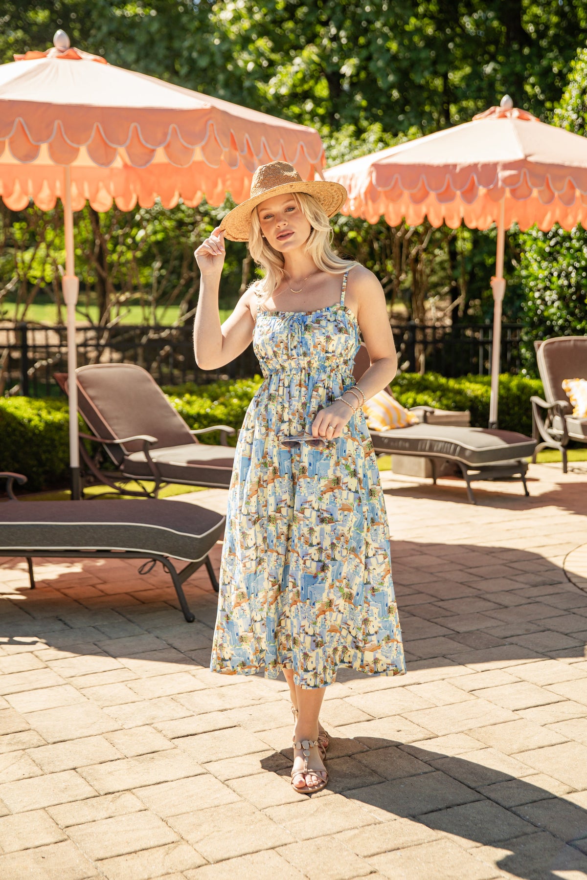 Ciao Bella European Print Blue Midi Dress