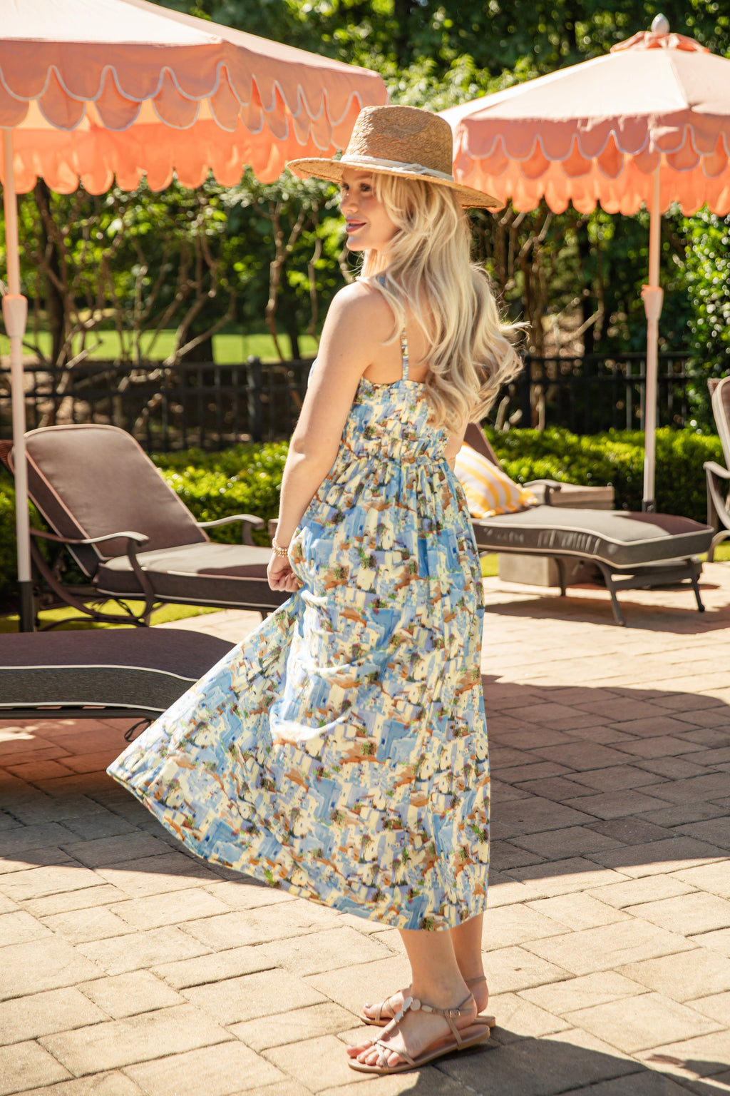 Ciao Bella European Print Blue Midi Dress