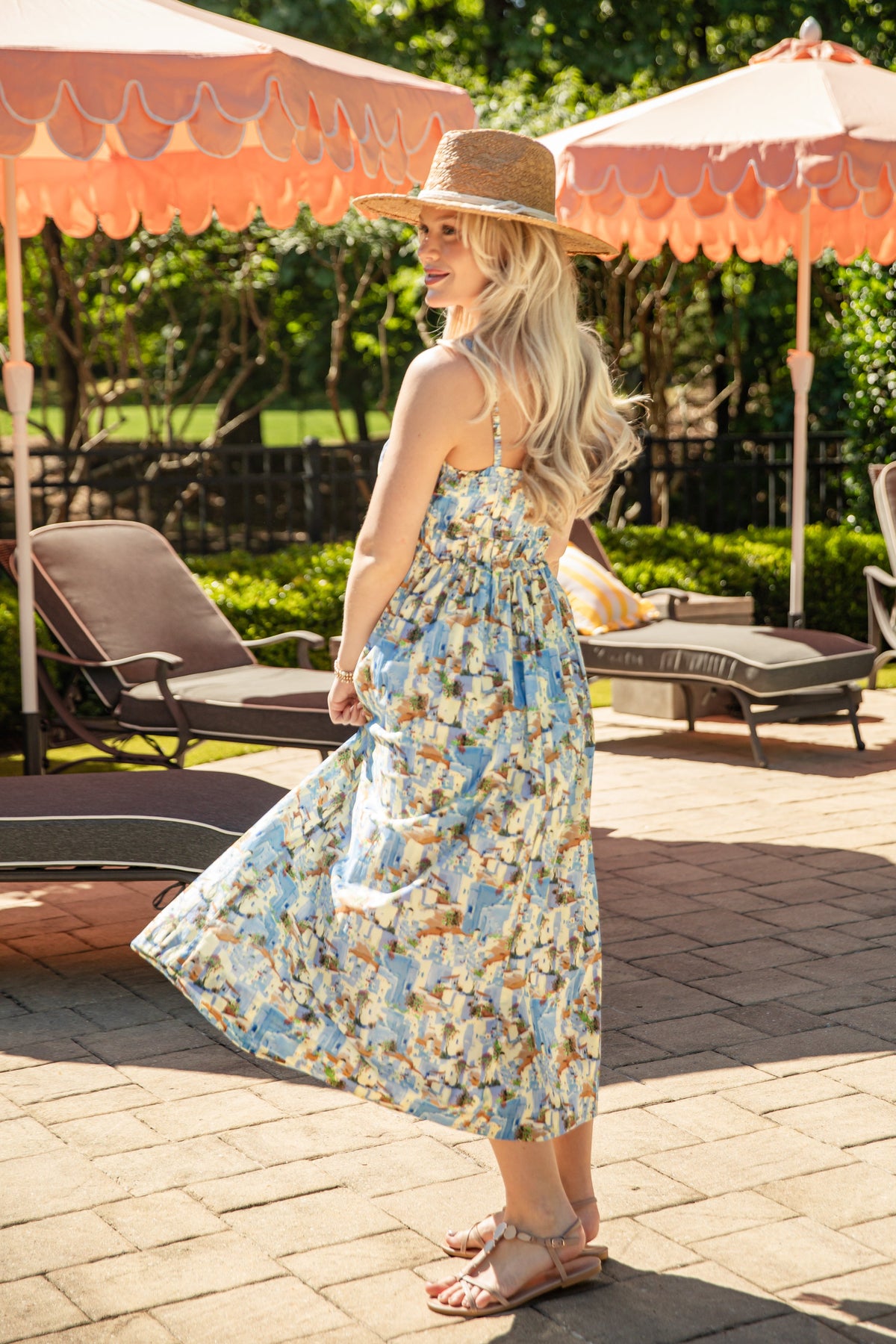 Ciao Bella European Print Blue Midi Dress