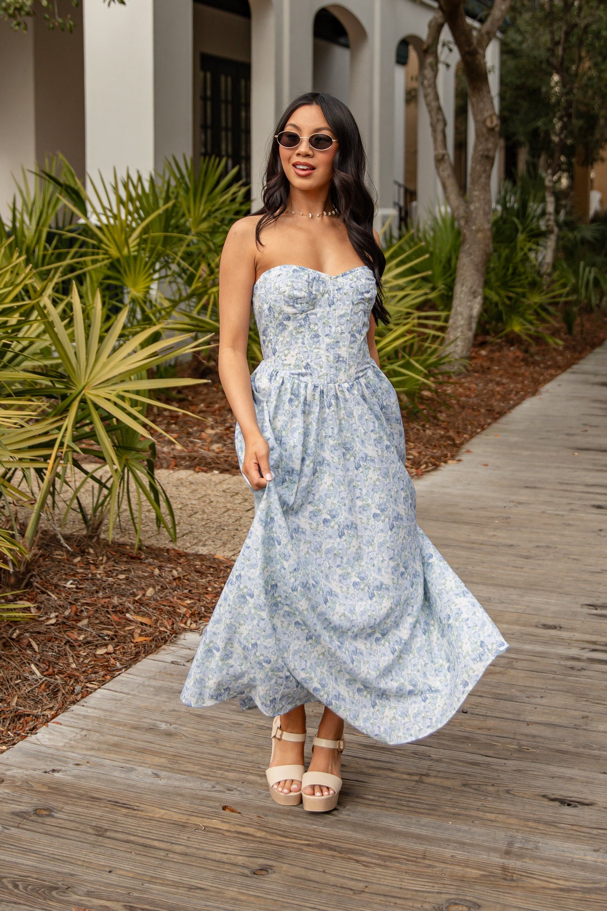 Coastal Heirloom Blue Floral Maxi Dress
