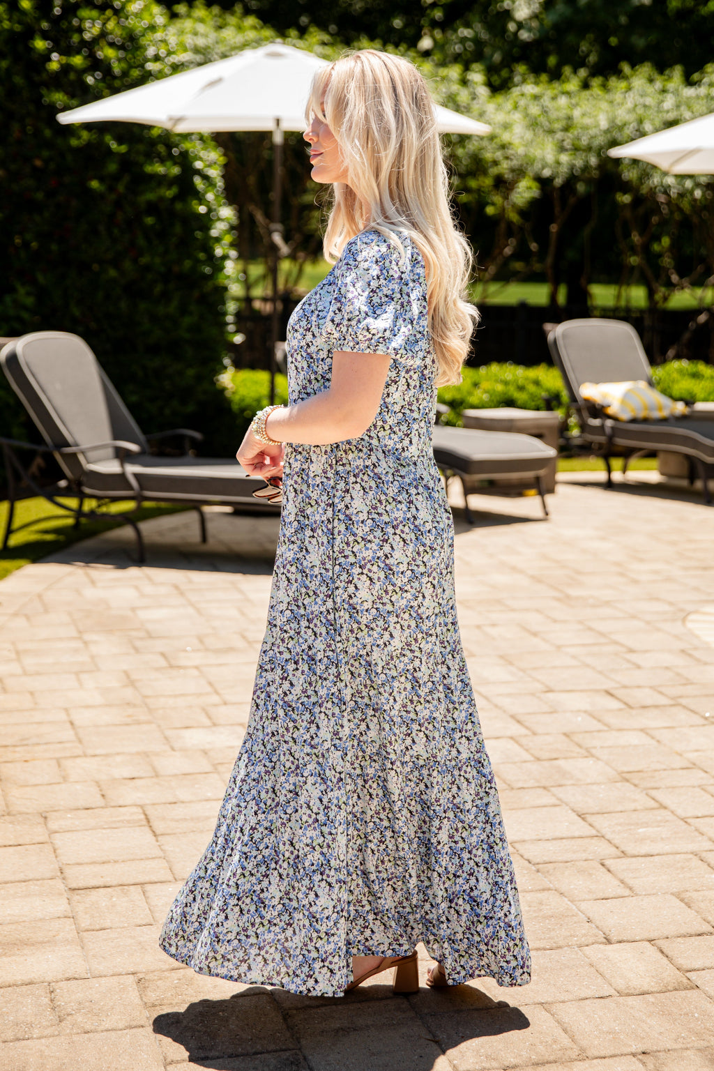 Porcelain Petals Blue Floral Maxi Dress
